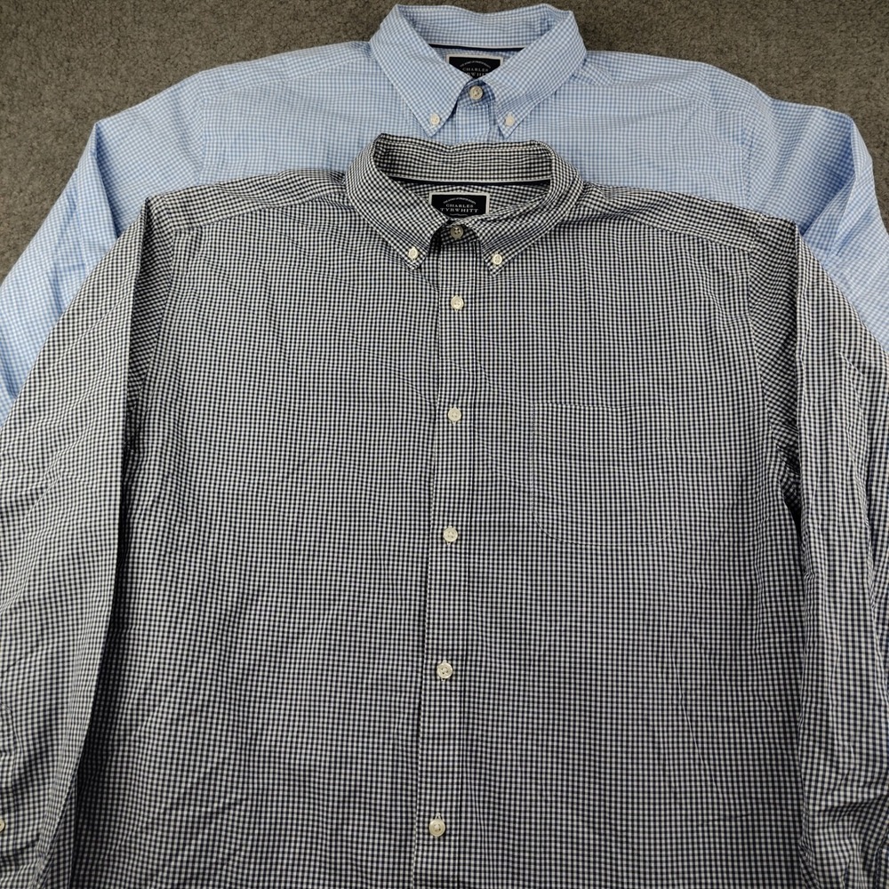 Lot of 2 Charles Tyrwhitt Mens 2XL XXL Classic Fit Non-Iron Gingham Shirts Blue